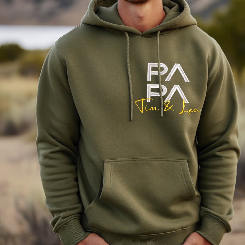 Gepersonaliseerde geborduurde papa-hoodie met kindernamen Verjaardagscadeau voor papa Uniek vaderdagcadeau
