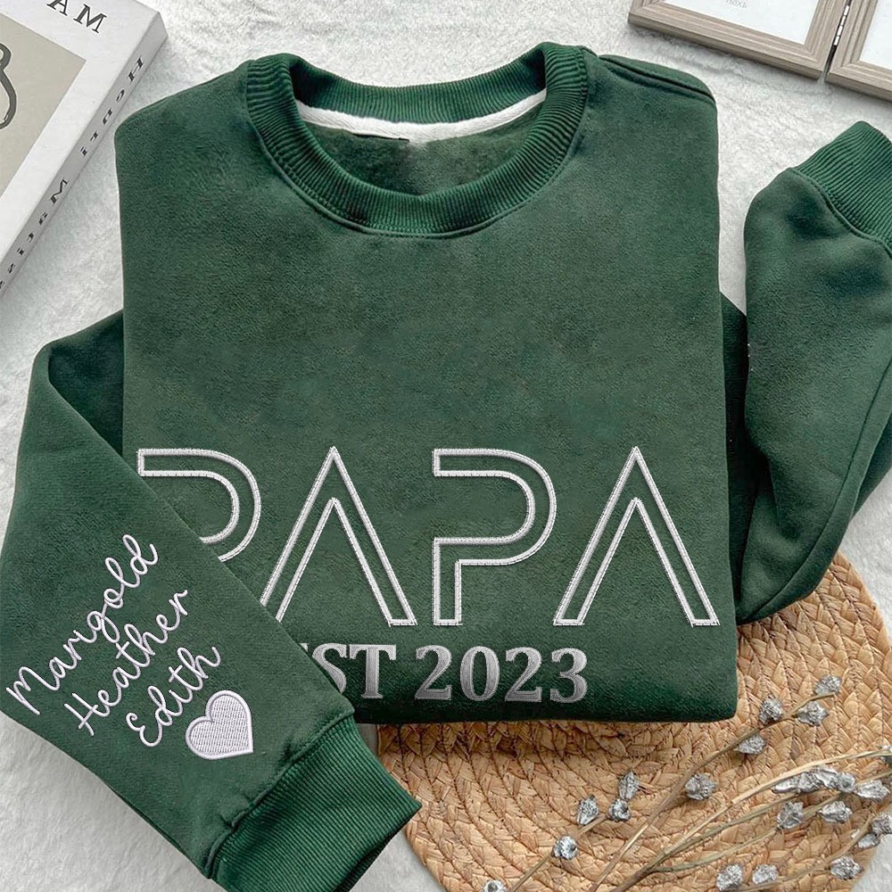 Geborduurde aangepaste kindernamen Papa Sweatshirt Hoodie Hartvol cadeau voor papa Vaderdag cadeau-ideeën
