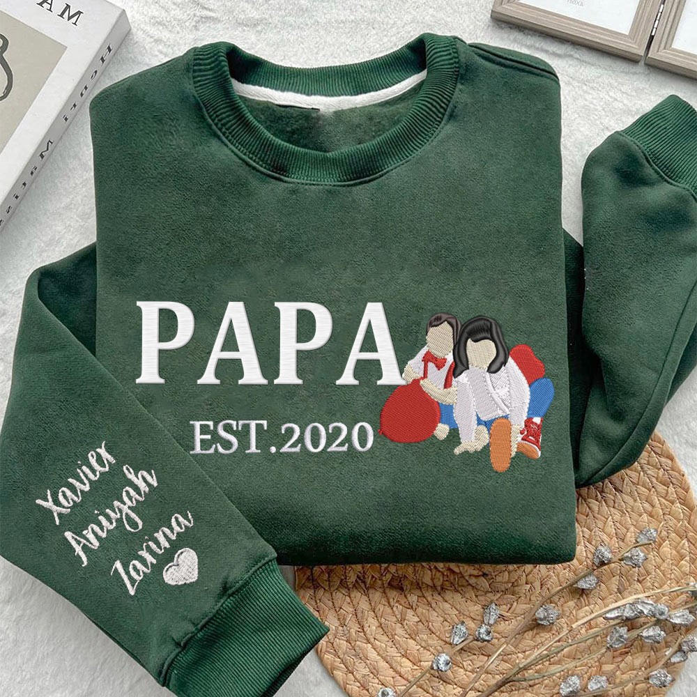 Gepersonaliseerde portretfoto van vader en zoon, geborduurd sweatshirt met capuchon, gepersonaliseerd familiegeschenk voor vader, uniek cadeau-idee voor Vaderdag