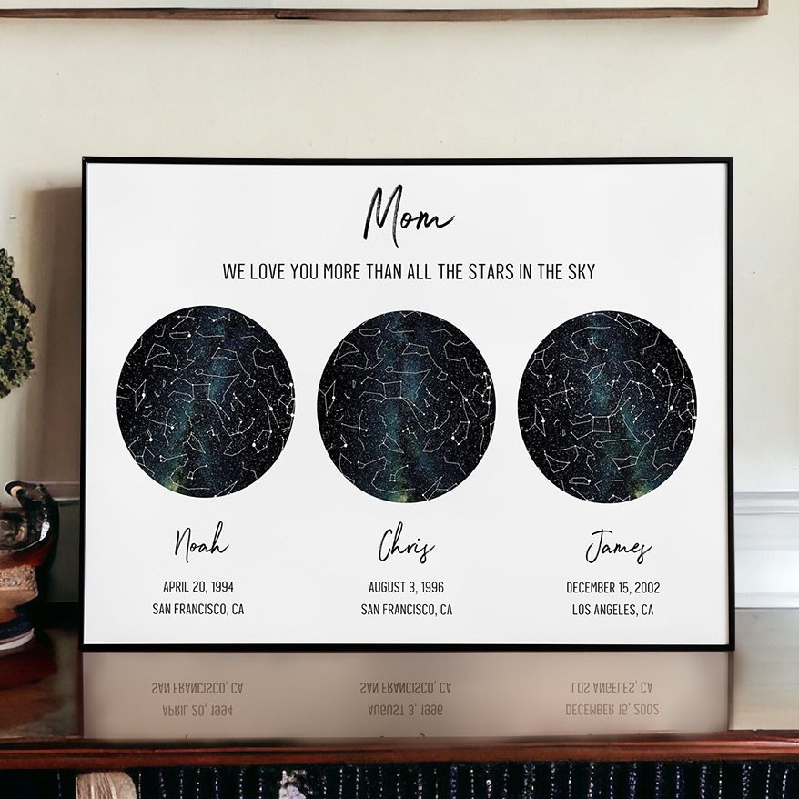 Gepersonaliseerde Love You More Than All The Stars In The Sky Sterrenkaart Frame Teken voor Moeder Herinneringscadeau-ideeën Kerstcadeau