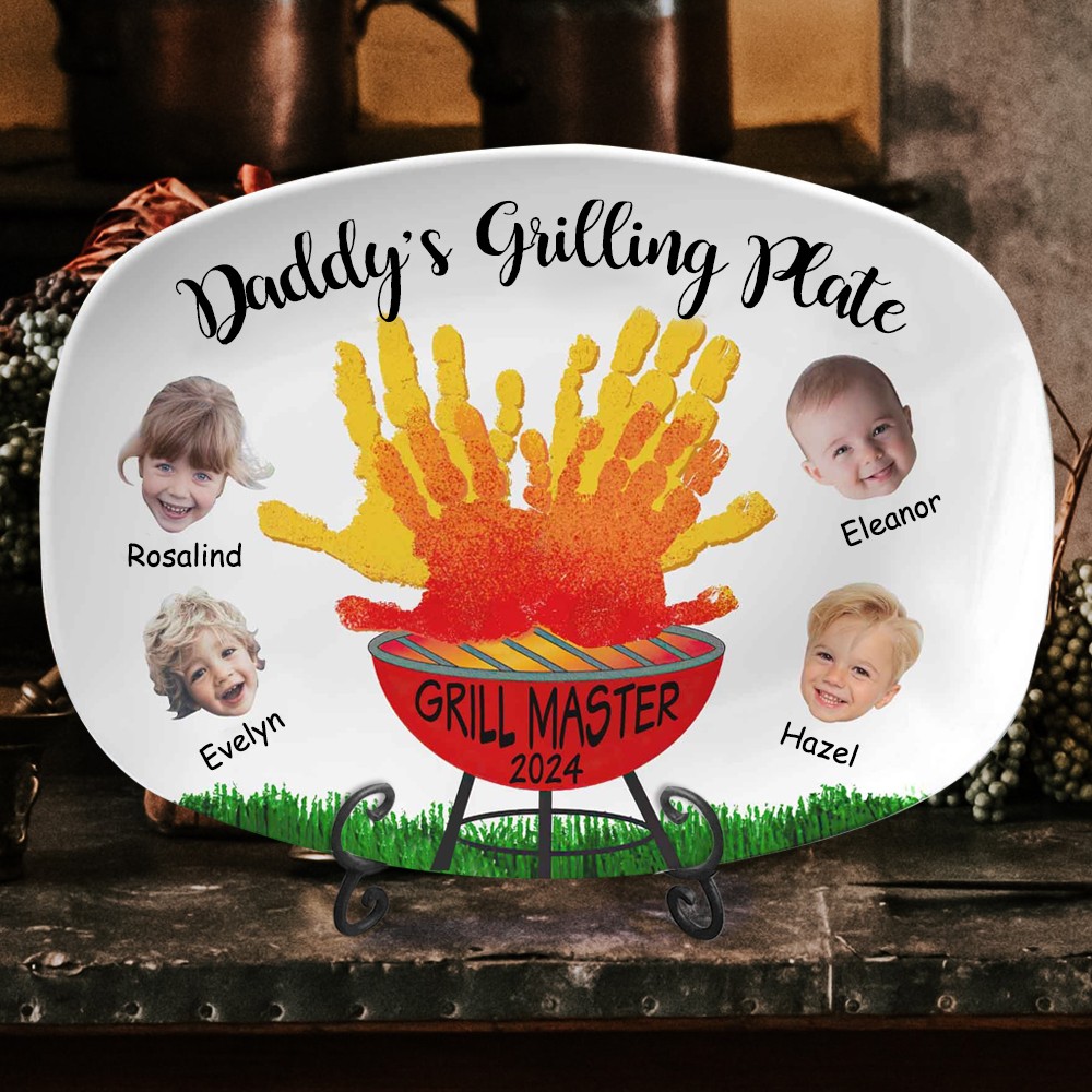 Gepersonaliseerde grillplaat voor papa, handafdrukplaat met namen voor Vaderdagcadeau