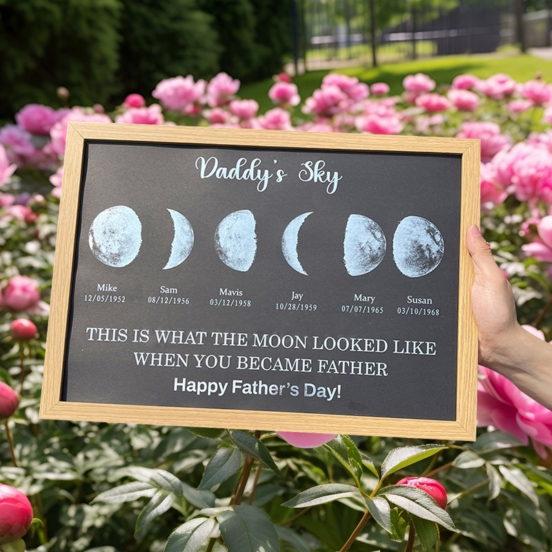 Aangepaste Daddy's Sky Moon Phase Houten Frame Unieke Vaderdag Cadeau-ideeën