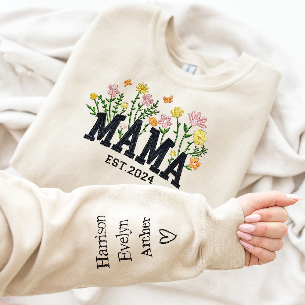  Gepersonaliseerde Mama Geborduurde Sweatshirt Hoodie met Namen Op De Mouw Moederdag Cadeau