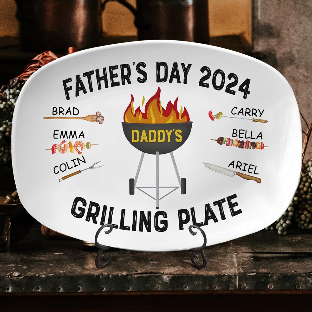 Gepersonaliseerde BBQ-grillplaat met namen van kinderen Cadeau-ideeën voor Vaderdag Familiegeschenk voor papa
