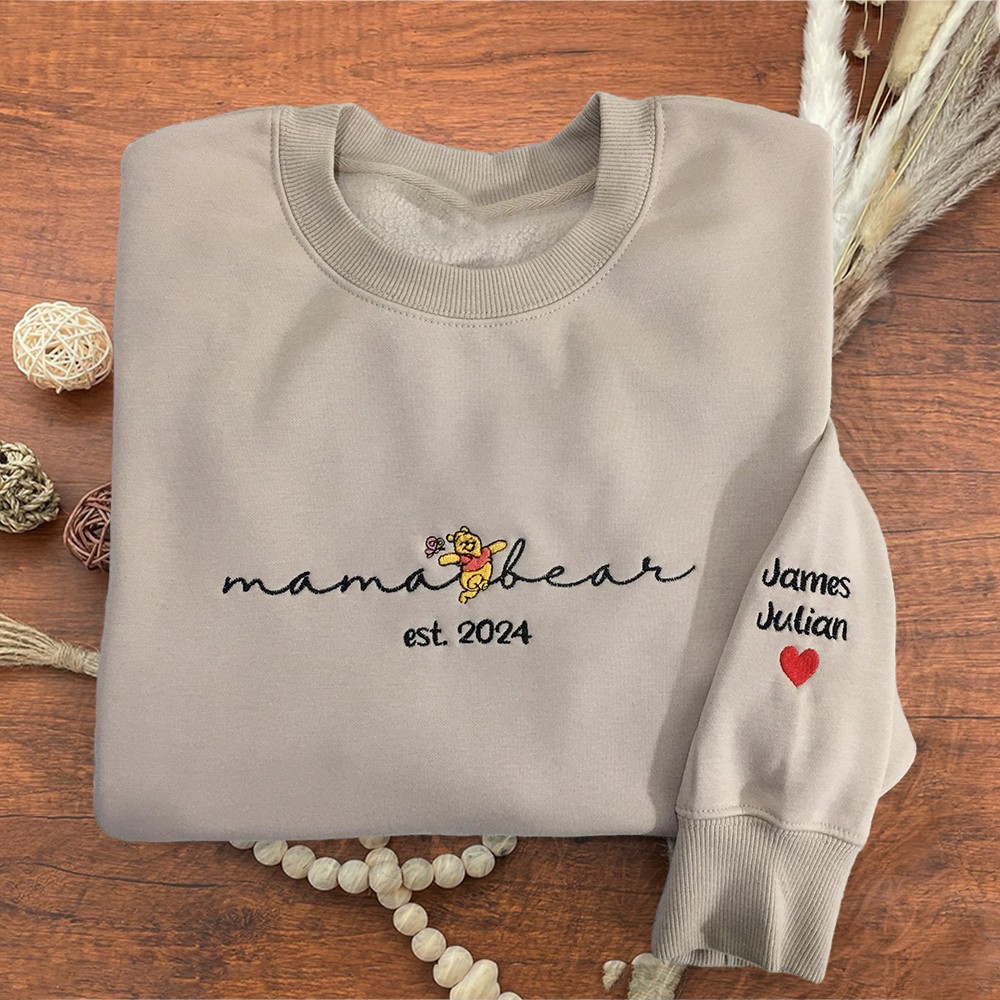 Aangepaste Mama Bear Geborduurde Sweatshirt Hoodie Met Datum Uniek Cadeau Voor Moeder Kerstcadeau Ideeën