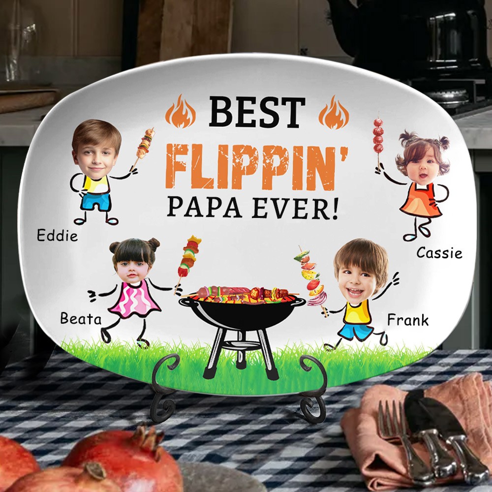 Aangepaste beste Flippin' Papa Ever BBQ-plaat met foto en naam van de kinderen Unieke cadeaus voor papa Ideeën voor cadeaus voor Vaderdag