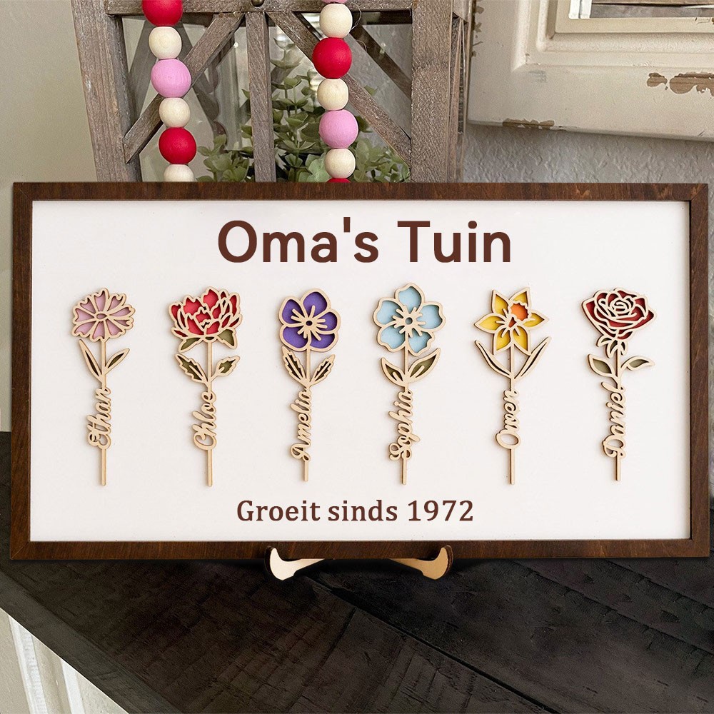 Gepersonaliseerd Houten Oma's Tuin Geboortemaand Bloem Lijst Plaatje Aangepast Verjaardagscadeau Voor Mama Oma Uniek Moederdagcadeau