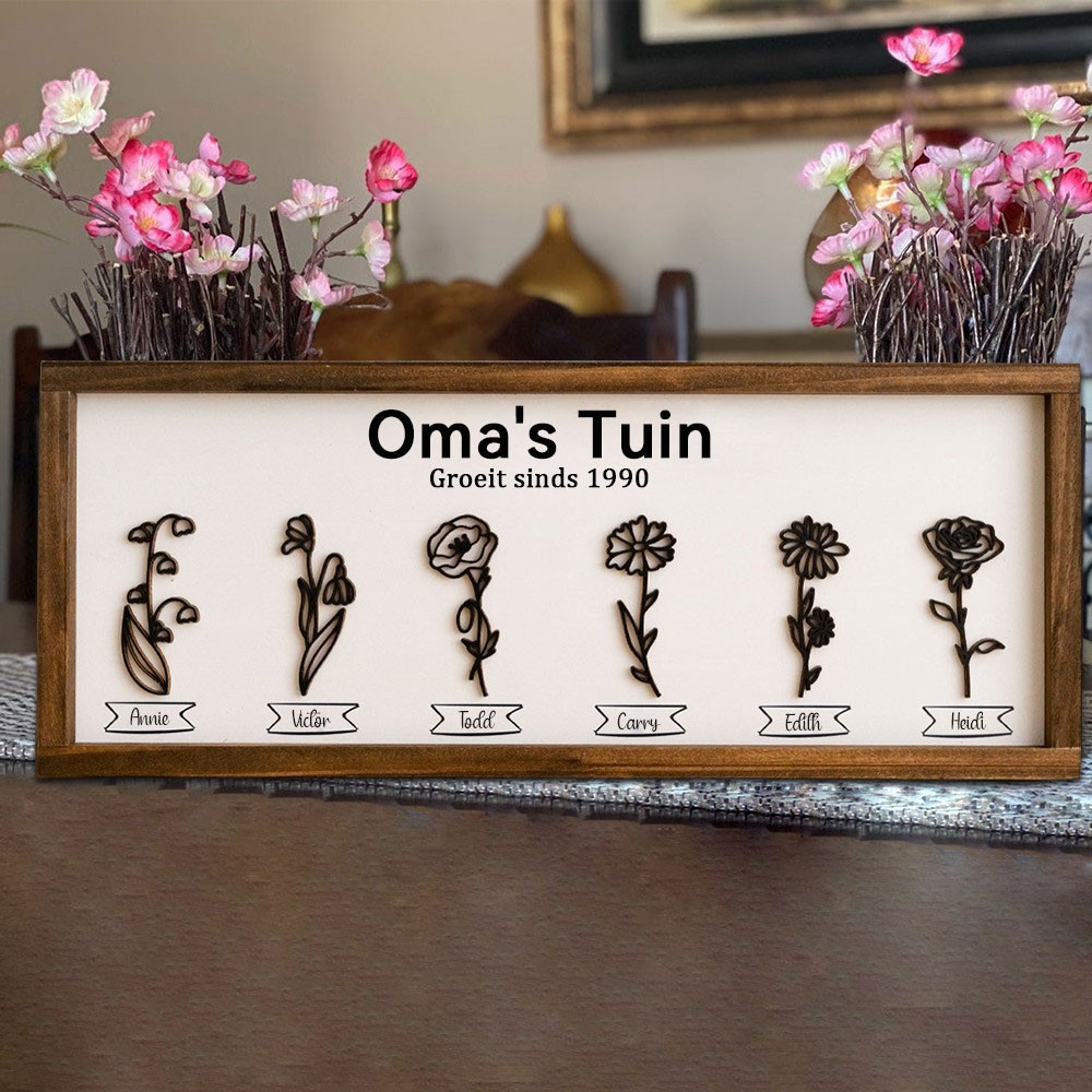 Gepersonaliseerde Houten Oma's Tuin Met Namen Van Kinderen Aangepaste Geboortemaand Bloem Frame Teken Cadeau Voor Mama Oma Moederdag Cadeau