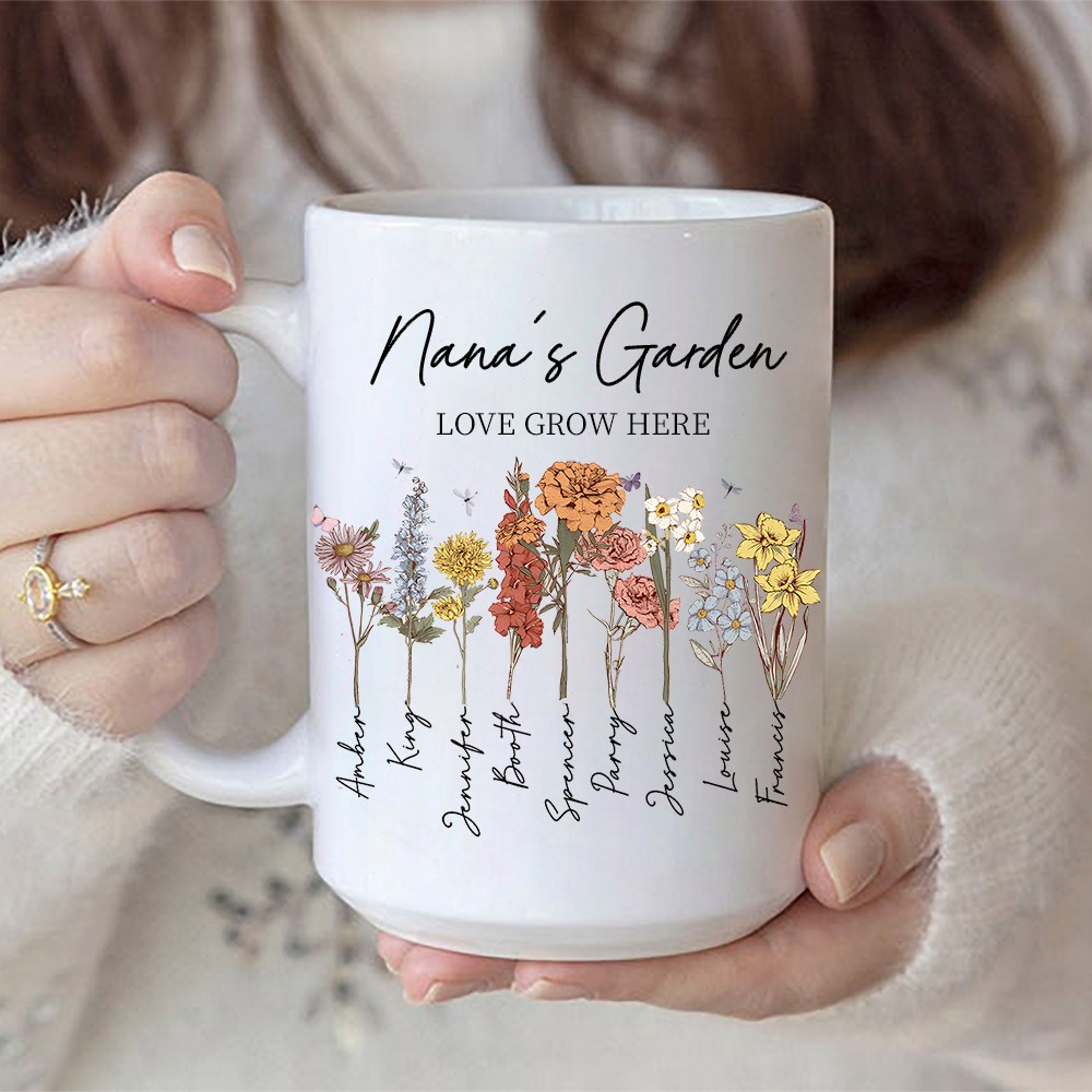 Gepersonaliseerde Nana's Garden Geboortebloem Mok Met Namen Van De Kleinkinderen Voorbereiding Hartvol Cadeau Voor Moeder Oma Moederdag Cadeau-ideeën