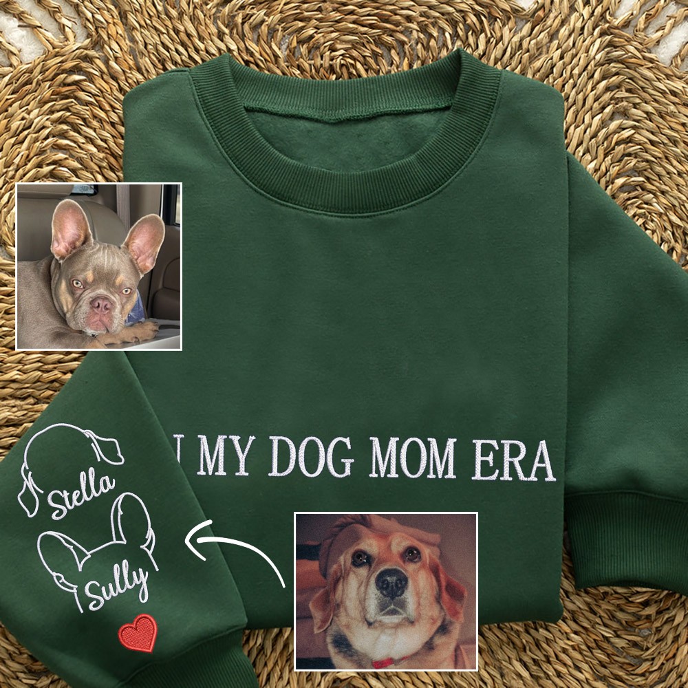 Aangepaste Pet Ears Outline Geborduurd In My Dog Mom Era Sweatshirt Hoodie Perfecte Cadeaus voor Dierenliefhebbers