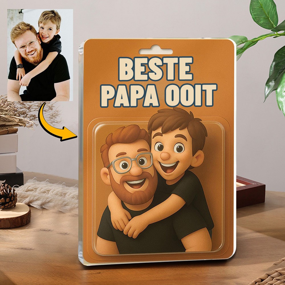 De ultieme vader- en kind-beeldje op maat gemaakt van bouwstenen, foto, activiteit, pop in acrylblok, een uniek cadeau voor papa voor Vaderdag