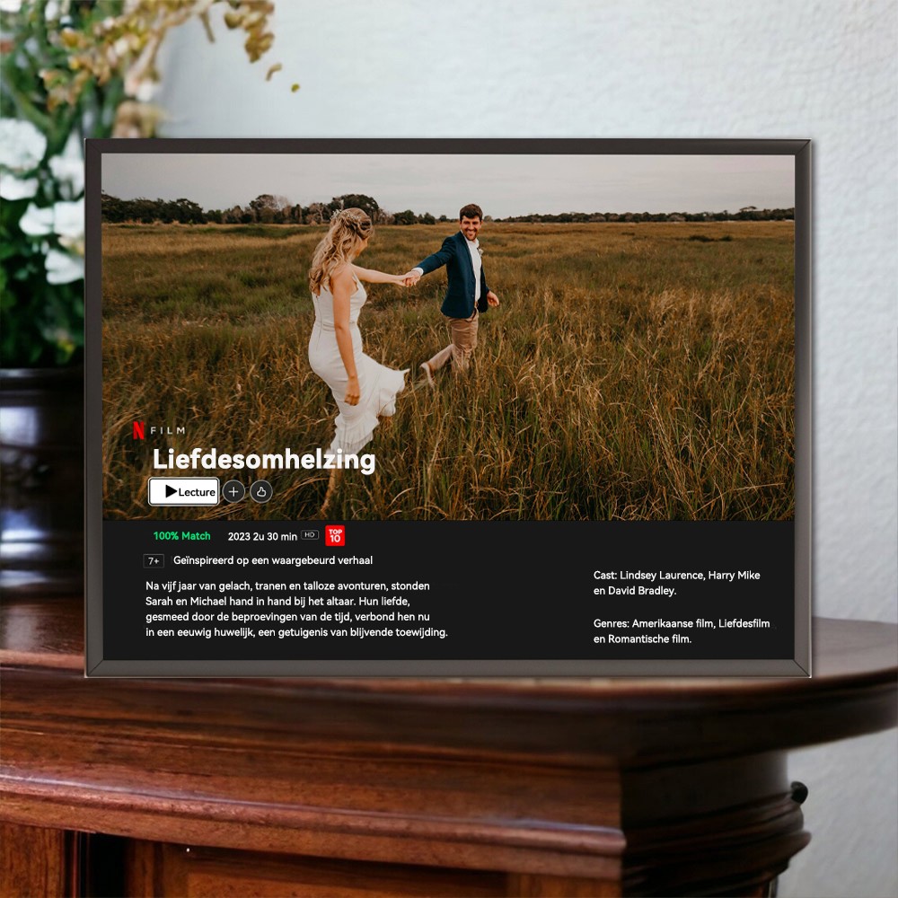 Gepersonaliseerde Netflix-filmfotoposter voor koppels, gepersonaliseerde poster als wanddecoratie voor Valentijnsdag, uniek jubileumcadeau
