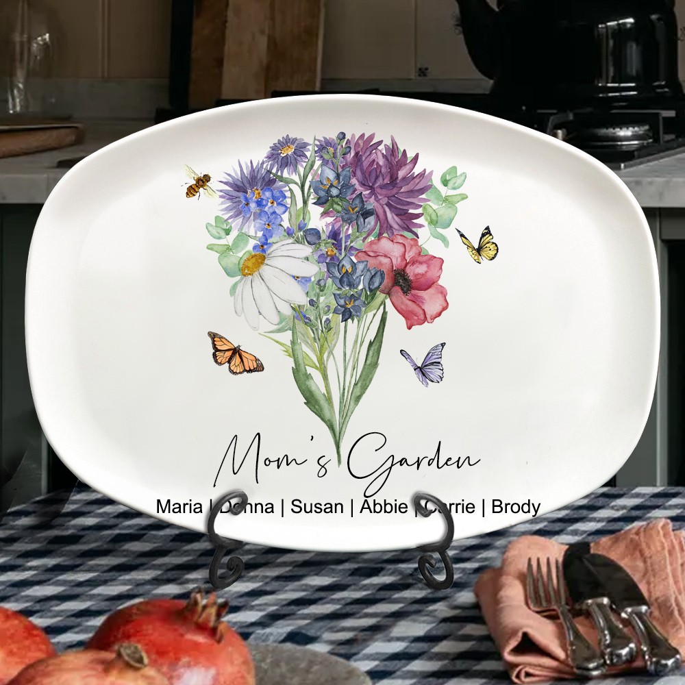 Gepersonaliseerde Moederdag-tuin Geboortebloem Aquarelboeket Platter Uniek cadeau voor moeder Oma Moederdag cadeau-ideeën