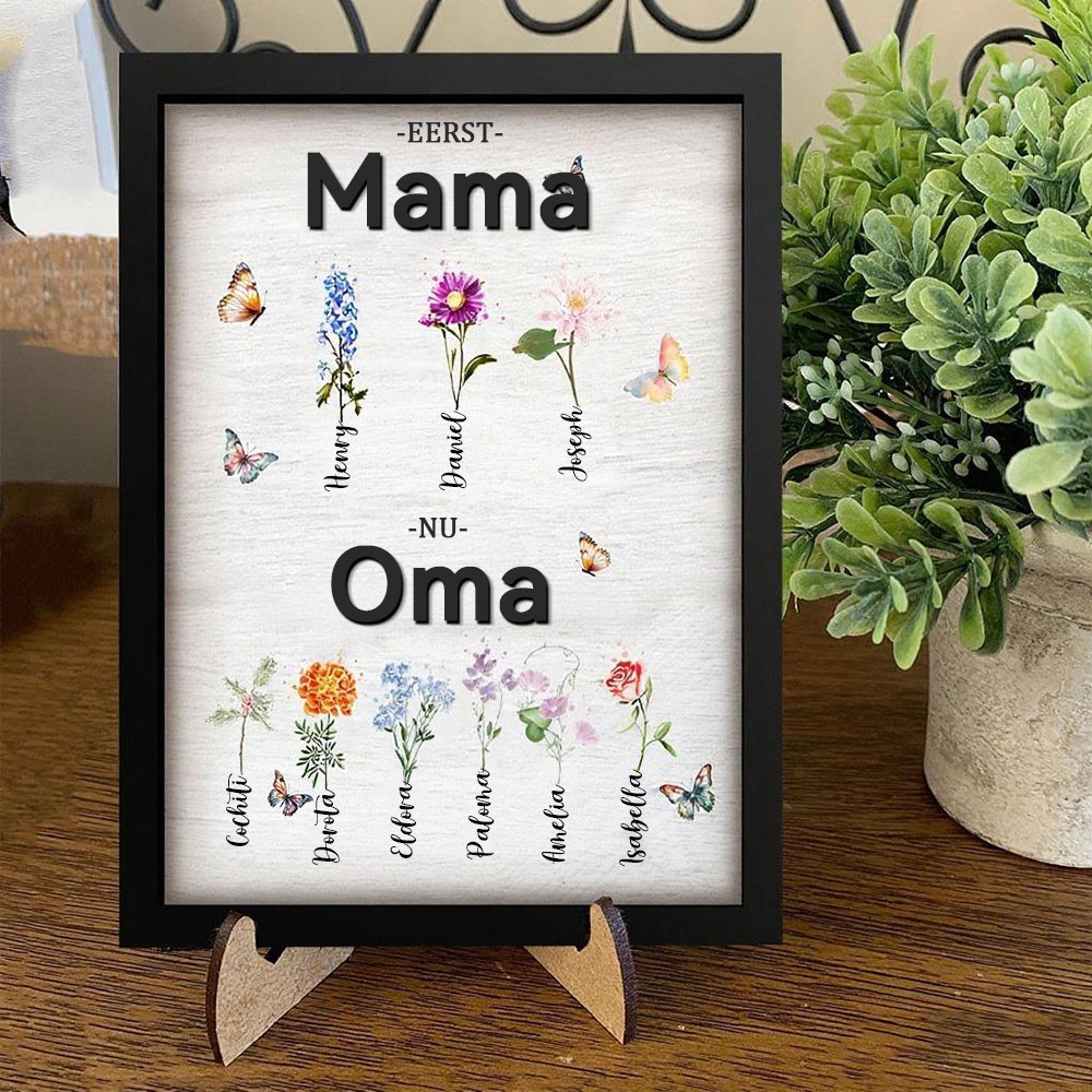 Gepersonaliseerde "Eerst Mama, Nu Oma" Houten Geboortemaand Bloemenlijst met Namen van Kinderen - Uniek Familiecadeau voor Moeder/Oma - Speciale Moederdag Cadeau-ideeën