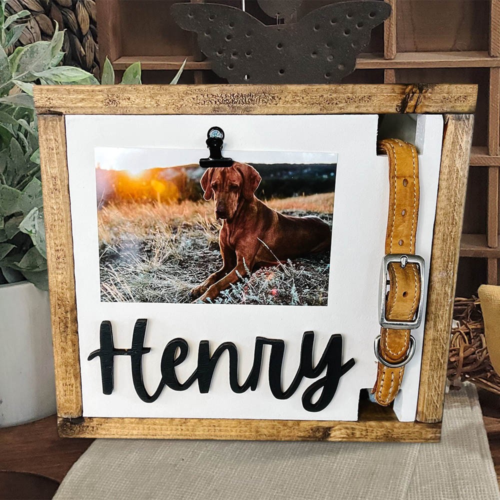 Aangepast houten frame voor een huisdierhond met halsbandhouder Herdenkingsgeschenk voor dierenliefhebbers Geschenk voor verlies van huisdier