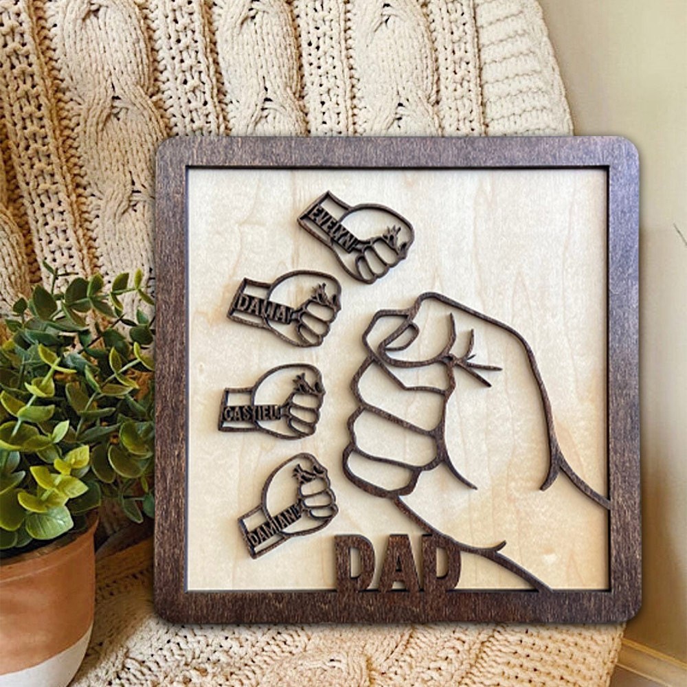 Aangepast vader vuist stoot frame houten bord met kindernamen familie aandenken cadeau vaderdag cadeau ideeën