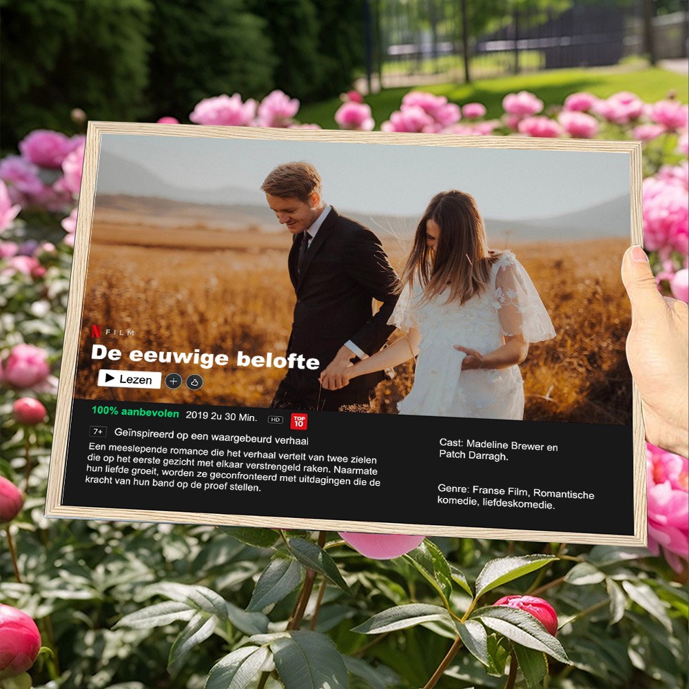 Gepersonaliseerde fotoafdruk Netflix-filmaffiche Gepersonaliseerde posterlijst voor koppels, Valentijnsdagcadeau, jubileumcadeau Uniek huwelijkscadeau voor haar