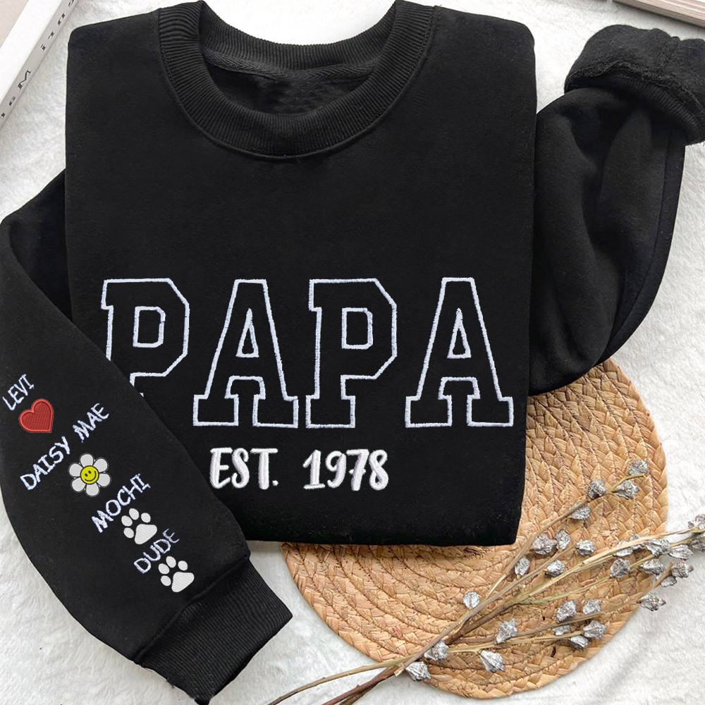 Aangepaste Papa Geborduurde Sweatshirt Hoodie Met Kindernamen En Speciaal Pictogram Vaderdag Cadeau-ideeën