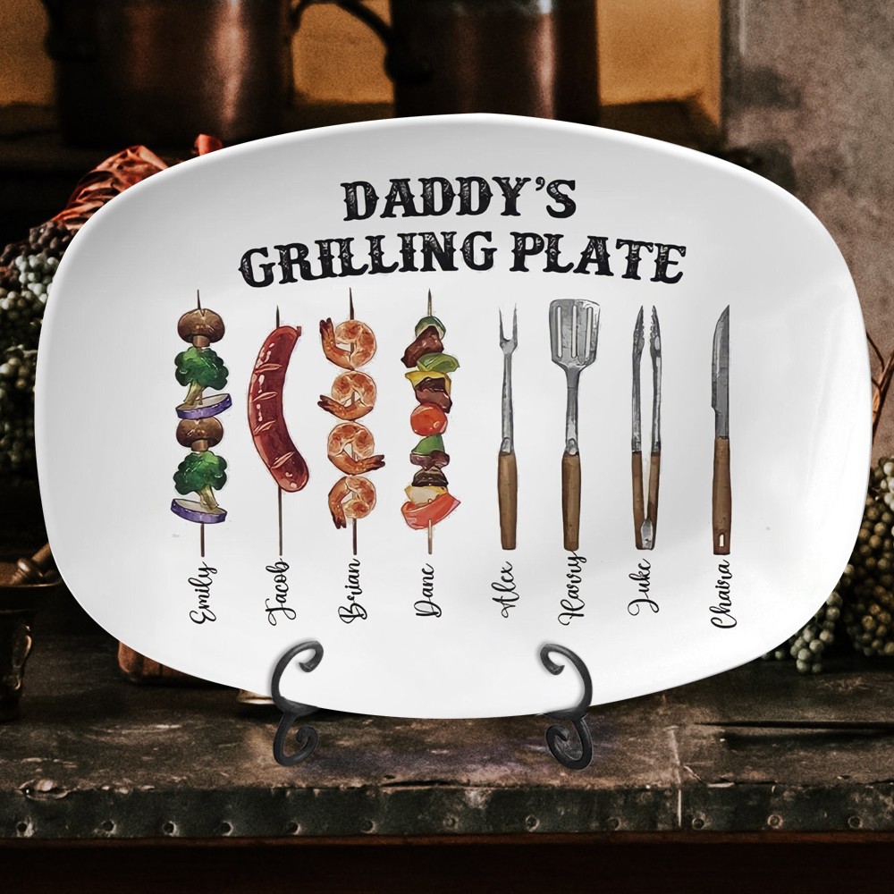 Gepersonaliseerde grillplaat met kindernamen voor papa Vaderdagcadeau