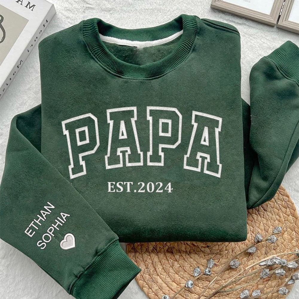 Gepersonaliseerd PAPA geborduurd sweatshirt met hoodie, geschikt als familiecadeau voor opa en vader, perfect cadeau voor Vaderdag, uniek verjaardagscadeau voor echtgenoot