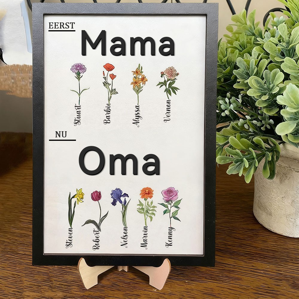 Gepersonaliseerde Aquarel Eerste Mama Nu Oma Houten Geboortebloem Lijst Namen Bord Uniek Verjaardagscadeau voor Mama Grootmoeder Moederdag Cadeau-ideeën