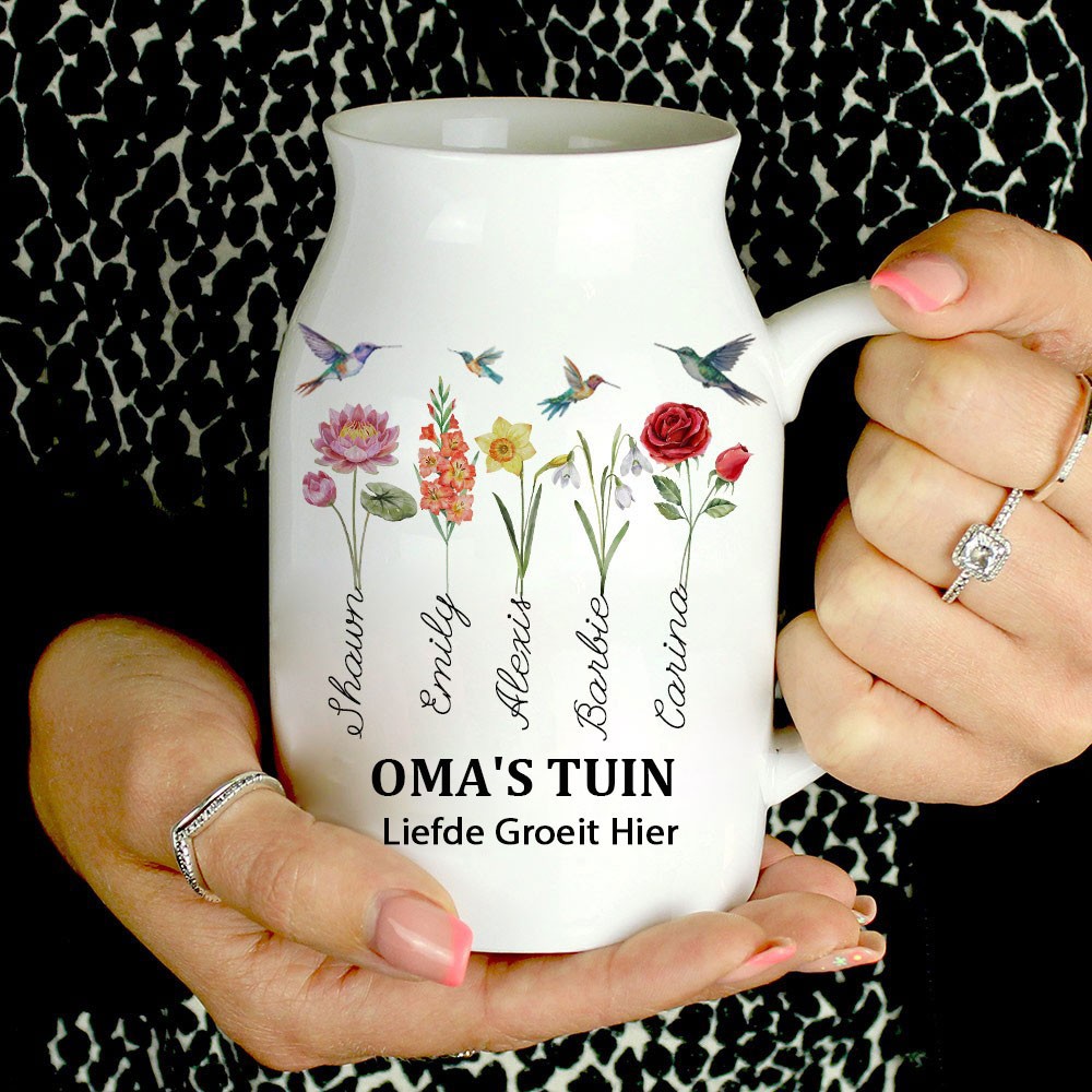Gepersonaliseerde Liefde Groeit Hier Oma's Tuin Geboortebloem Familie Vaas met namen van kleinkinderen Verjaardagscadeau Unieke cadeaus voor mama Oma Moederdag cadeau-ideeën