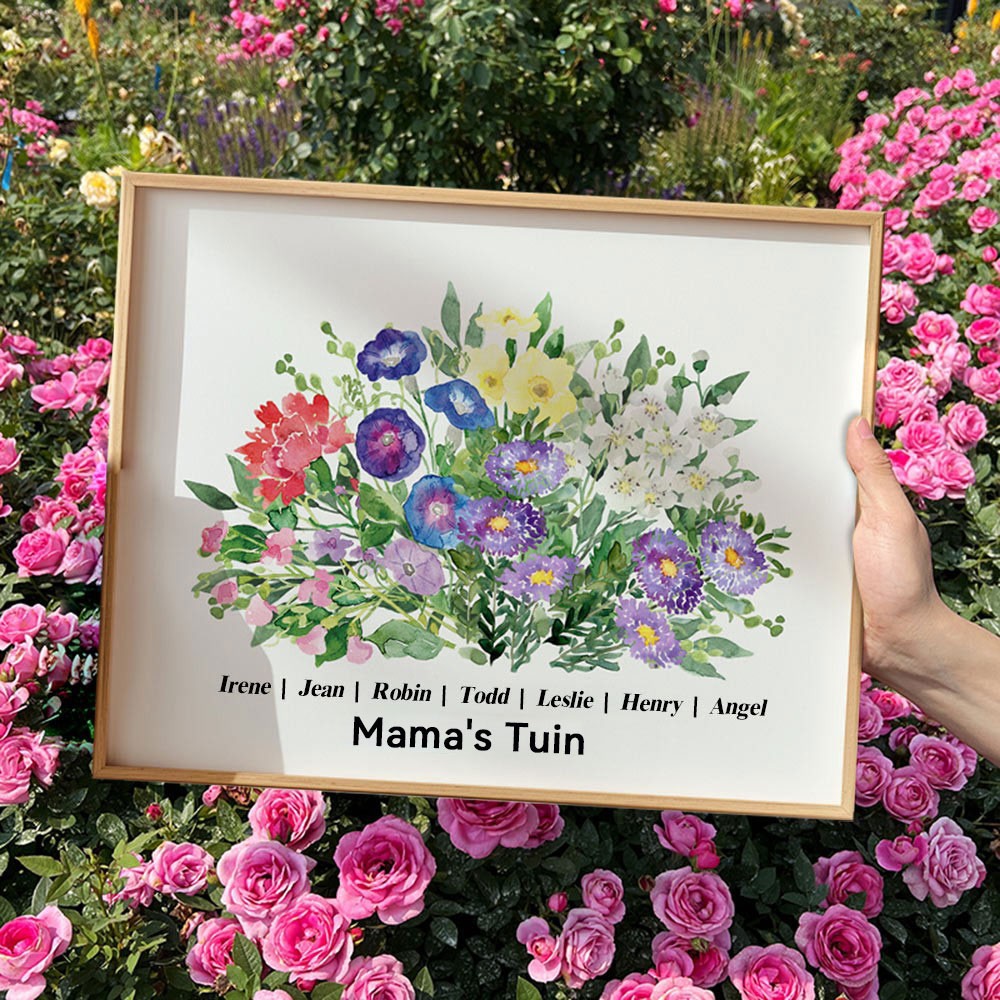 Gepersonaliseerde Aquarel Kunstprint Mama's Tuin Geboortemaand Boeket Lijst Met Namen Van Kinderen Unieke Verjaardagscadeaus Voor Mama Oma Moederdagcadeau Kerstcadeau