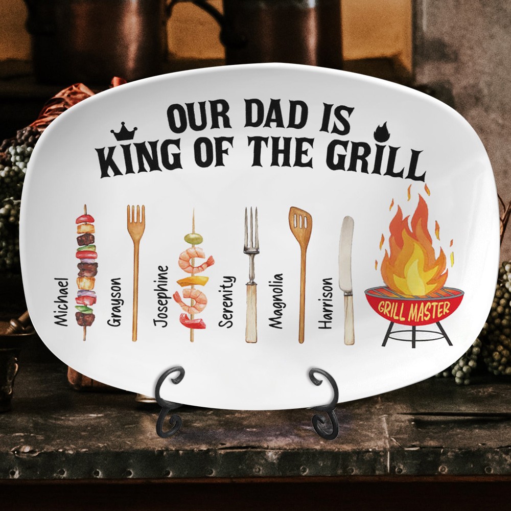 Gepersonaliseerde grillplaat met namen van kinderen Papa is de koning van de grillplaat Vaderdagcadeau