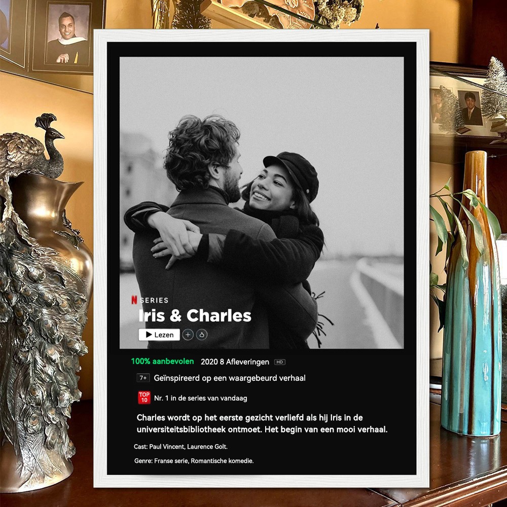 Gepersonaliseerde kunstdruk met foto van een koppel op Netflix-filmposter, gepersonaliseerd persoonlijk filmpostercadeau, uniek aandenken, Valentijnsdagcadeau