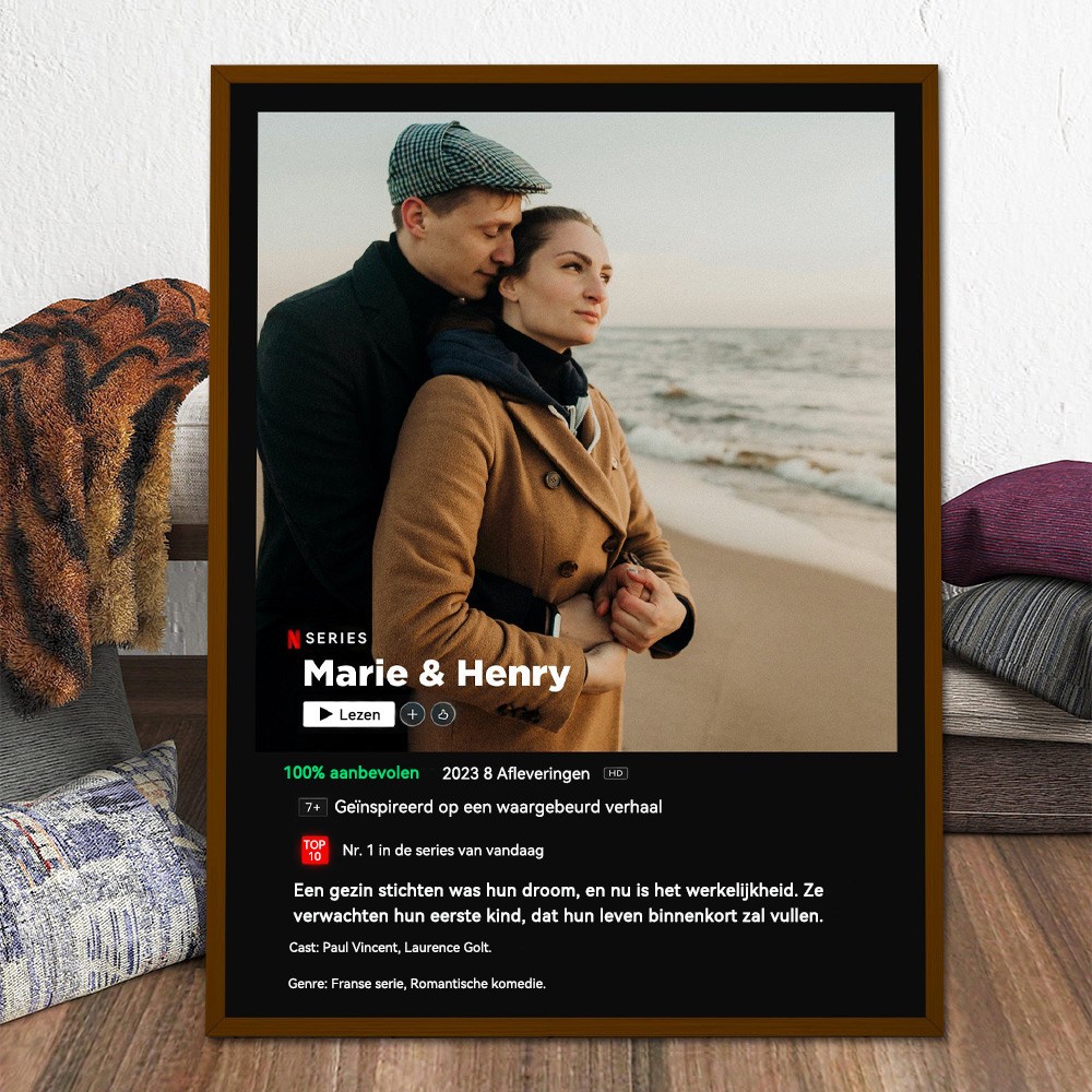 Gepersonaliseerde koppelfoto Netflix-filmaffiche, gepersonaliseerd persoonlijk filmaffichecadeau voor vriendin, kunstdecoratiecadeau voor vrouw, uniek Valentijnsdagcadeau