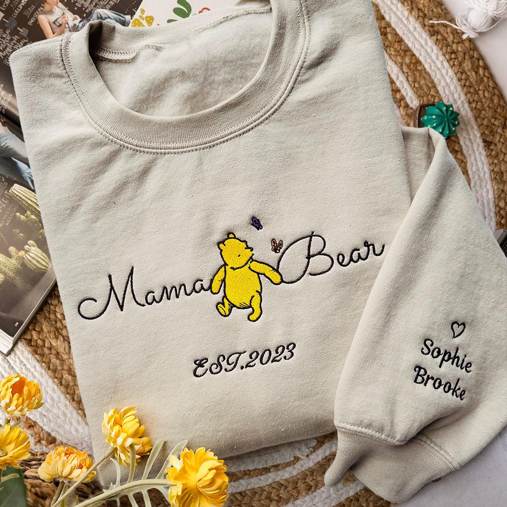 Aangepaste Mama Bear Geborduurde Sweatshirt Hoodie Cadeau Voor Moeder Kerstcadeau Ideeën
