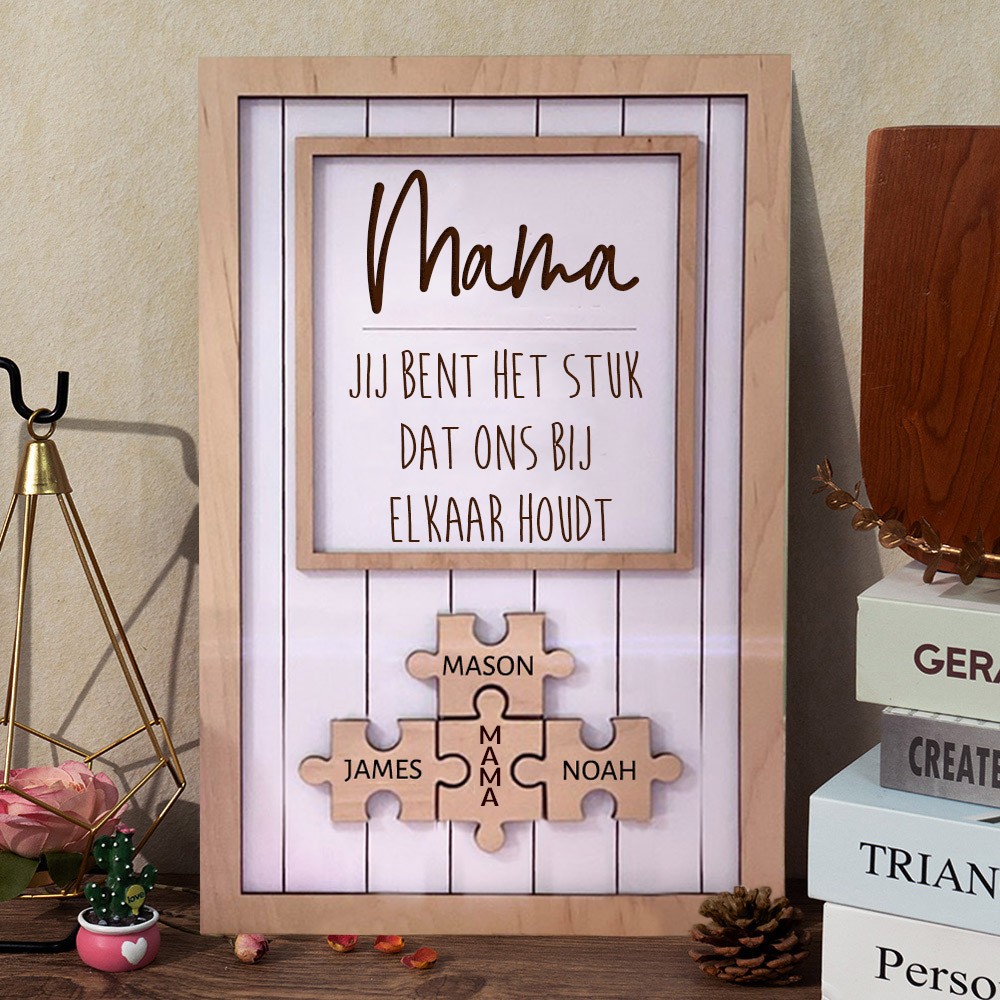 Aangepaste houten puzzelstukjes frame bord met kindernamen Unieke familiecadeaus voor moeder Oma Verjaardagscadeau Moederdag cadeau-ideeën