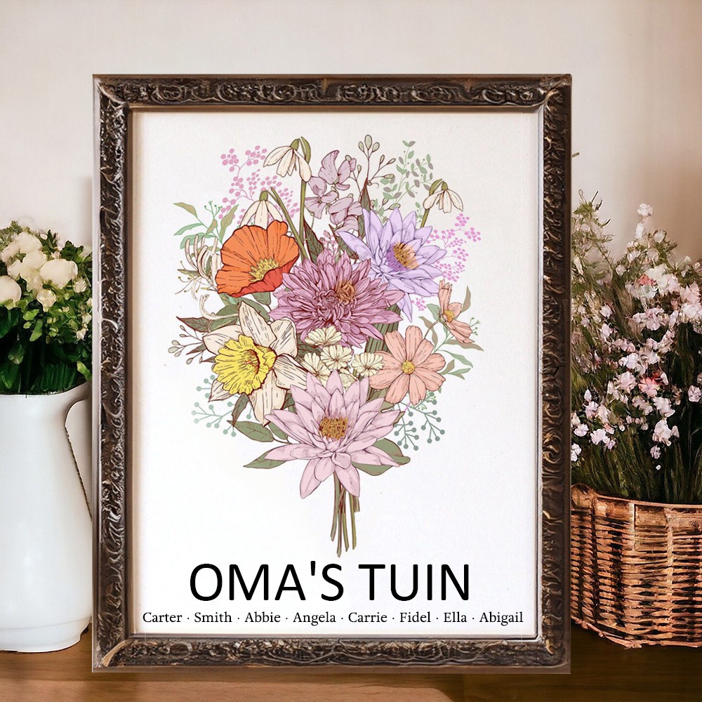 Gepersonaliseerde Geboortemaand Boeket Bloemenlijst van Oma's Tuin met Namen van Kleinkinderen Moederdag Cadeau Unieke Aandenken Cadeaus voor Mama Oma Kerstcadeaus
