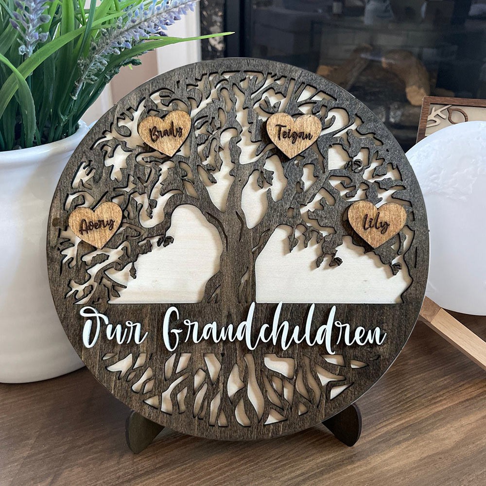 Stamboombord met namen van kleinkinderen voor grootouders Gepersonaliseerde geschenken voor familie Uniek kerstcadeau