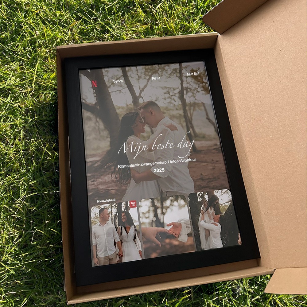 Gepersonaliseerde poster met fotokunstprint van een koppel, met houten lijst, woondecoratiegeschenk voor zielsverwanten, Valentijnsdagcadeau, uniek jubileumcadeau voor haar