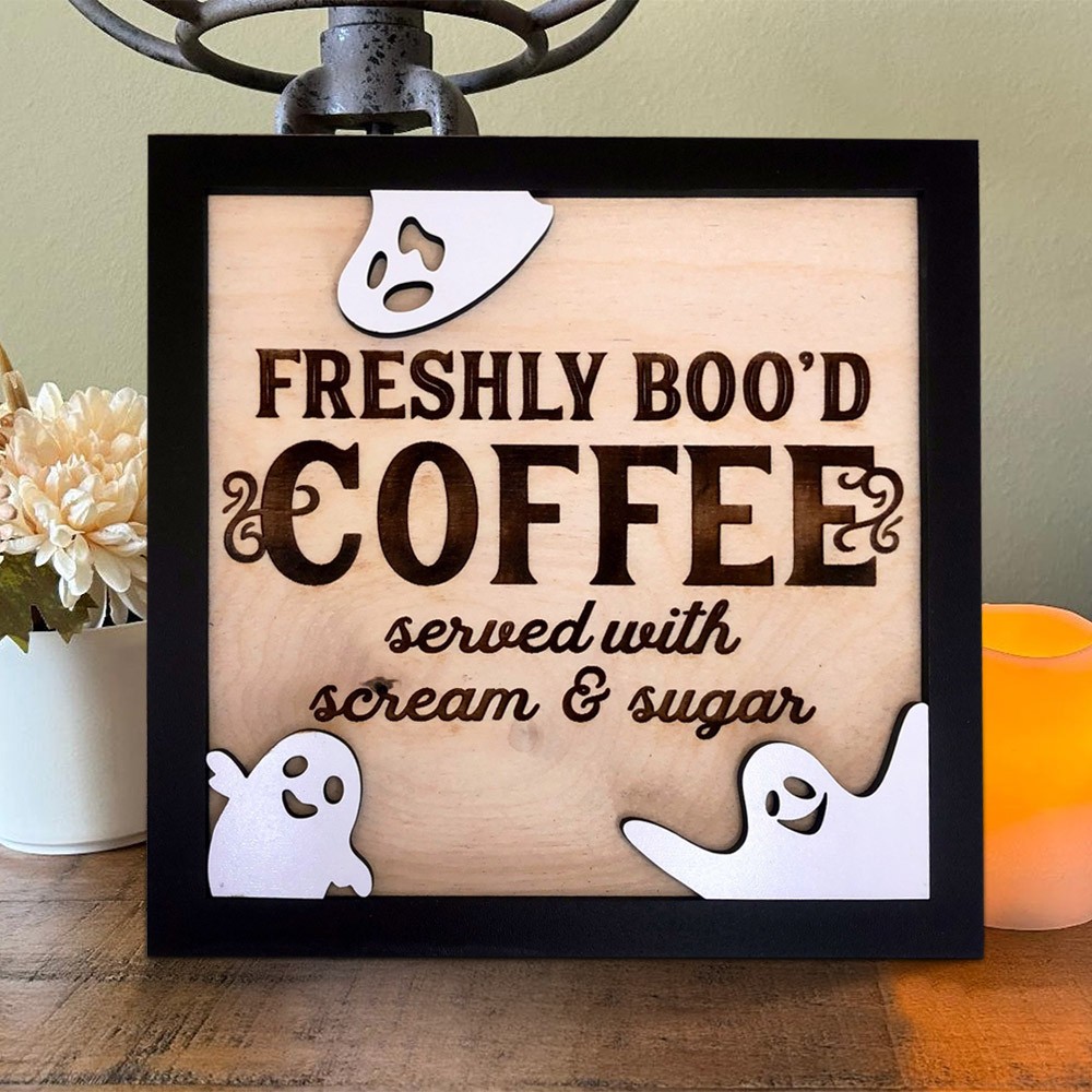 Vers Boo'd Koffie Houten Bord Grappige Halloween Huisdecoratie