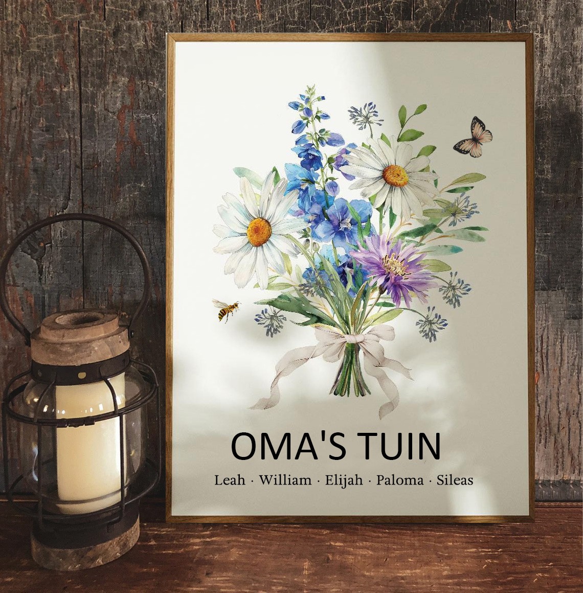 Gepersonaliseerd Aquarel Geboortemaand Bloemenboeket Lijstbord voor Oma's Tuin met Namen van Kleinkinderen - Unieke Geschenken voor Mama, Oma, Verjaardagscadeau, Kerstcadeau Ideeën