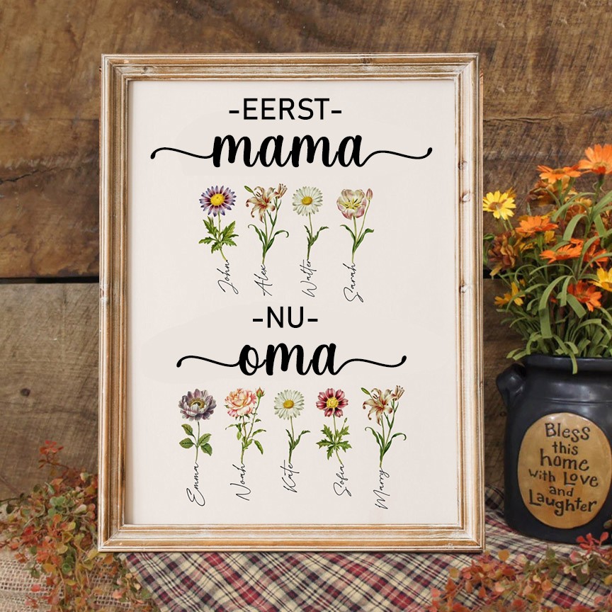 Eerste Moeder Nu Oma Gepersonaliseerde Houten Geboortemaand Bloem Lijst Plaatje Met Kinderen Namen Uniek Verjaardagscadeau Voor Mama Oma Kerstcadeau