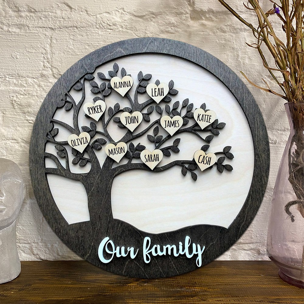 Gepersonaliseerde stamboom van ons hout met de namen van de kinderen Familiegeschenken als aandenken Kerstcadeau voor moeder en oma