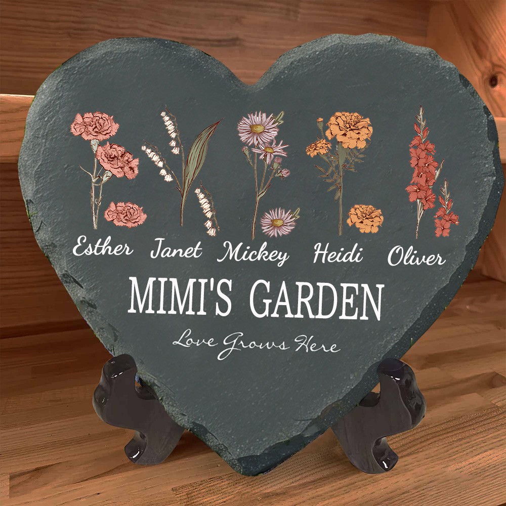 Gepersonaliseerde Mimi's Garden Love Grows Here Geboortebloem Plaquette Uniek Kerstcadeau Herinneringscadeau voor Moeder Oma