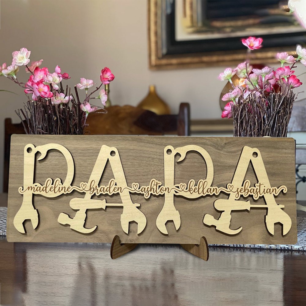 Aangepast Papa Tool Houten Frame Bord Met Kindernamen Cadeau Voor Papa Vaderdag Cadeau-ideeën