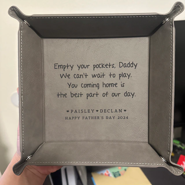 Maak je zakken leeg Papa Gegraveerde leren Valet Tray Gepersonaliseerde cadeaus voor papa Kerstcadeau-ideeën