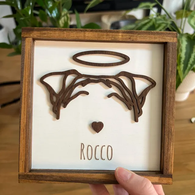 Gepersonaliseerd houten frame met hondenoor omtrek als gedenkteken Unieke aandenkens voor hondenliefhebbers Geschenken voor het verlies van huisdieren