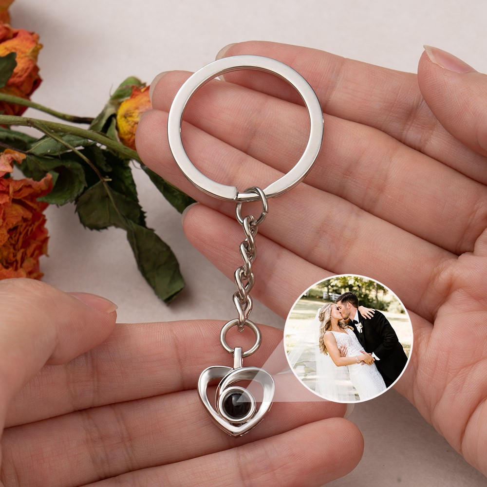 Gepersonaliseerde gedenkfotoprojectie sleutelhanger met foto erin Cadeaus voor vriendin vriendje