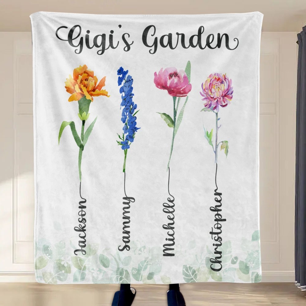 Gepersonaliseerde Gigi's Garden Geboortebloemdeken