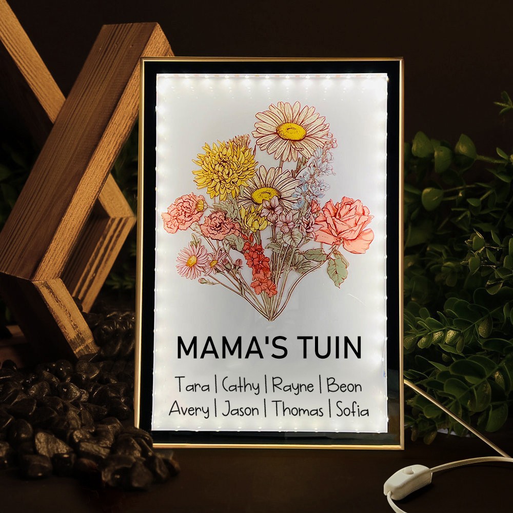Gepersonaliseerd Nachtlampje Oma's Tuin Geboortemaand Bloemenboeket Lamp Met Namen Kleinkinderen Verjaardagscadeau Voor Mama Oma Uniek Moederdagcadeau