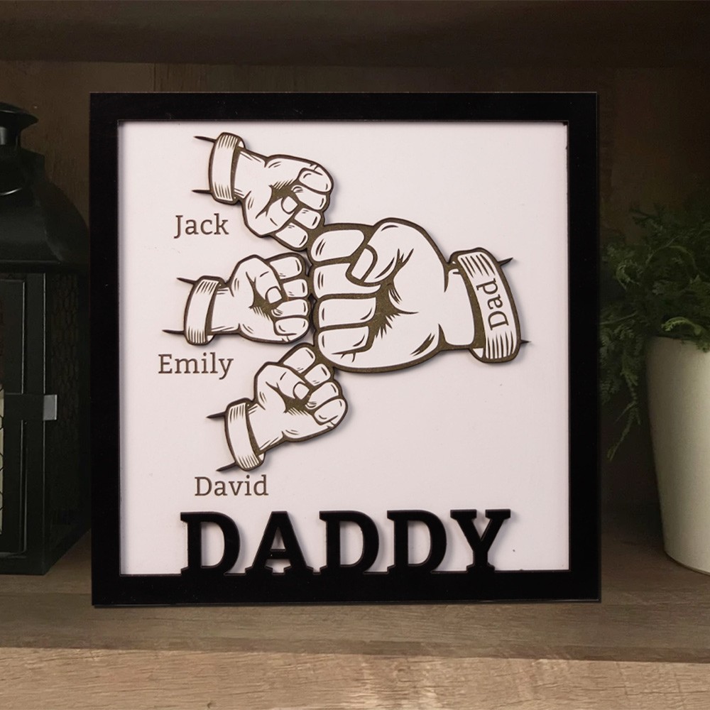 Aangepast houten Daddy Fist Bump Frame-bord Familiegeschenk Ideeën voor Vaderdagcadeaus