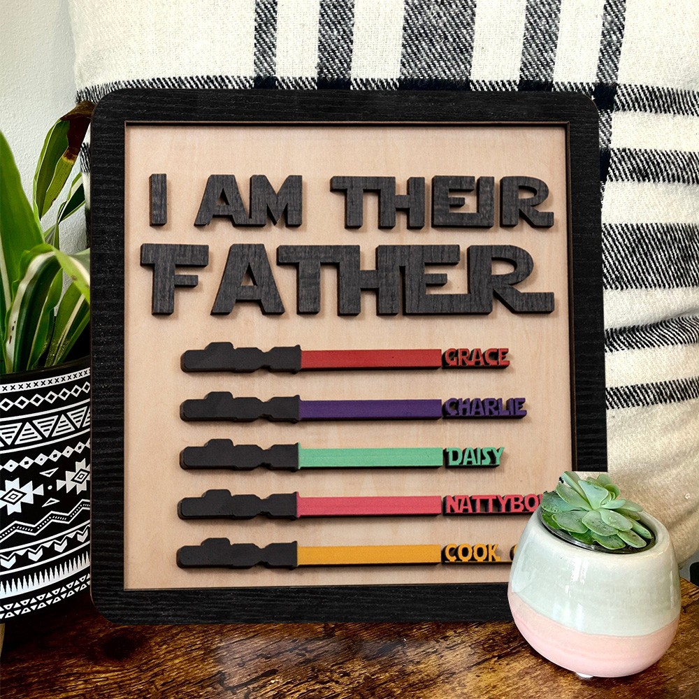 Gepersonaliseerd Ik ben hun vader houten frame bord Unieke cadeau-ideeën voor Vaderdag