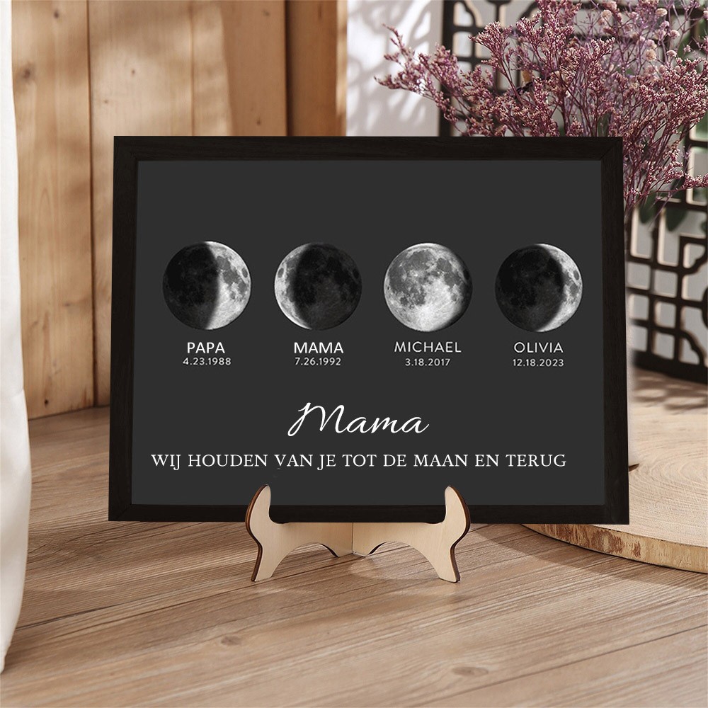 Aangepast familie maanfase houten frame bord aandenken geschenken Moederdag cadeau-ideeën