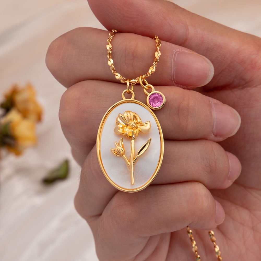 Gepersonaliseerde geboortebloemketting Botanische sieraden cadeau voor haar